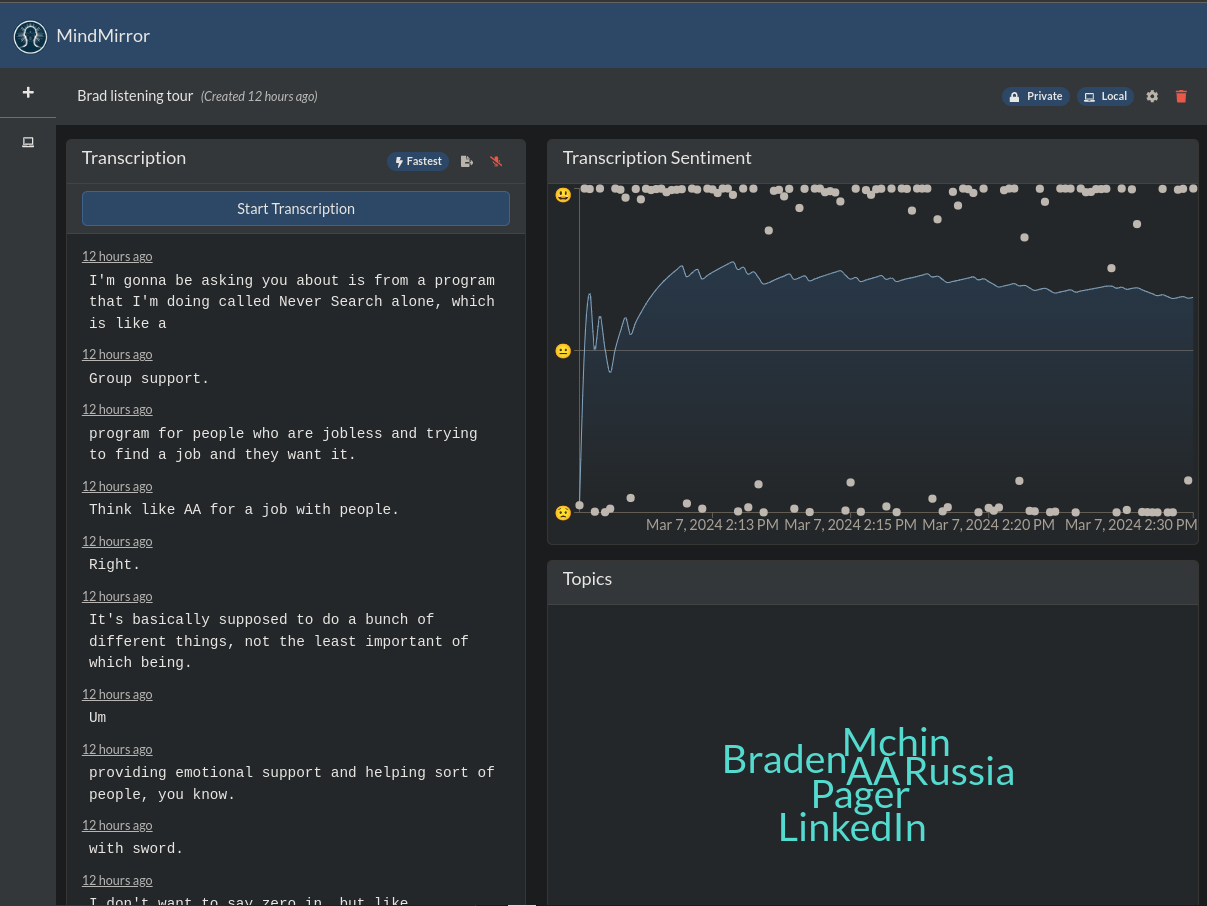 Screenshot of MindMirror project showing Sophisticated AI-powered application leveraging...