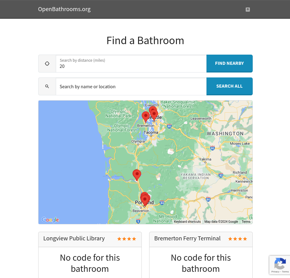 Screenshot of OpenBathrooms.org project showing Community-driven platform for locating and shar...