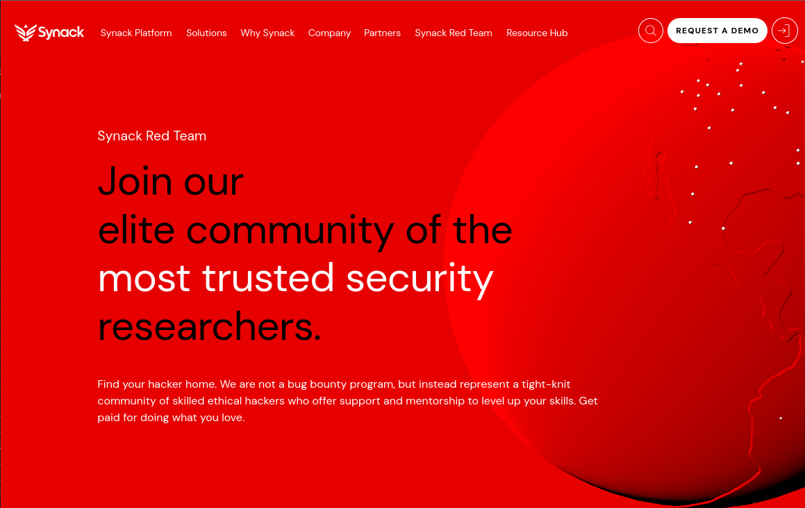 Screenshot of Synack Red Team Platform project showing Revolutionary crowdsourced security platform co...